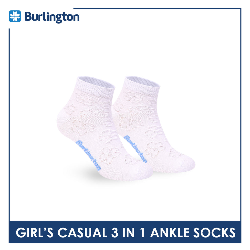 Burlington Girls’ Embossed Cotton Casual Ankle Socks 3 pairs in 1 pack BGCMG2