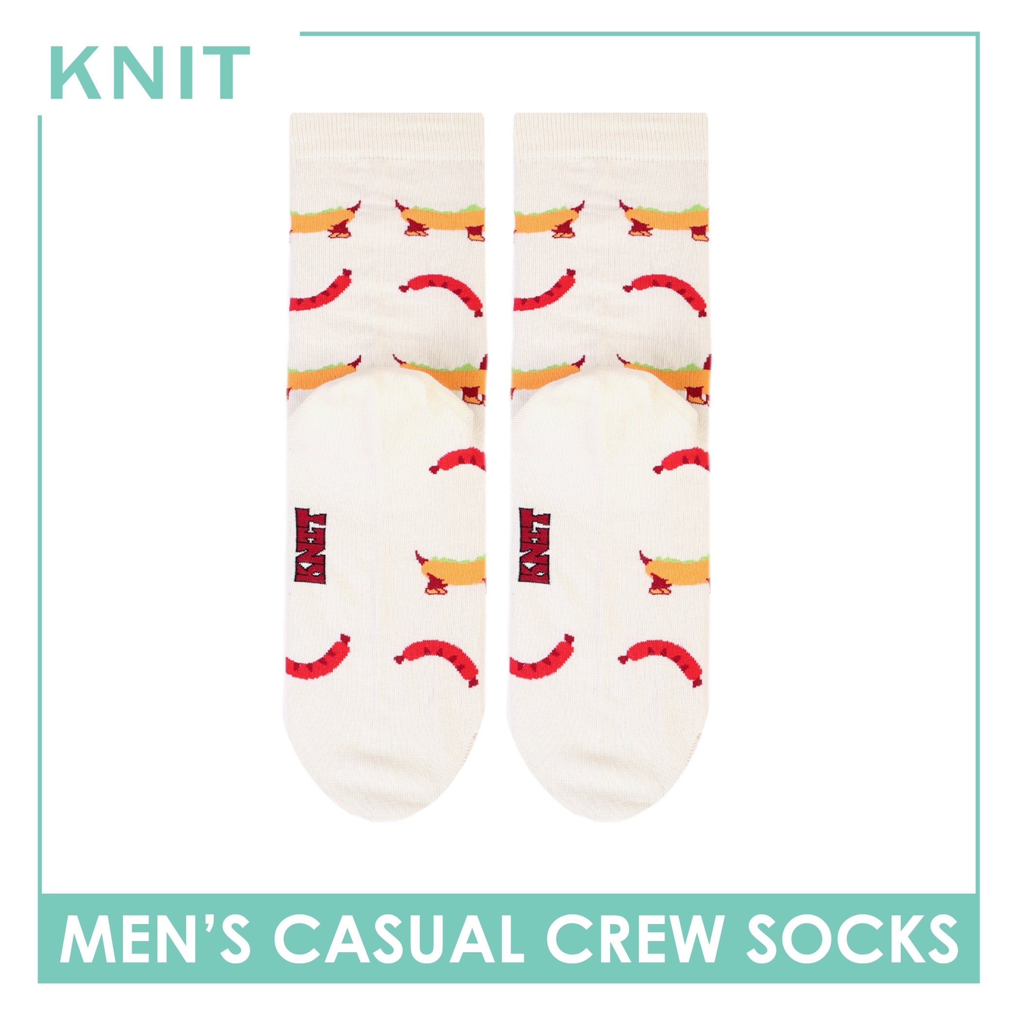 Knit | Pawsome Bites Men's Dog Design Cotton Thin Casual Crew Socks 1 pair KMCP611