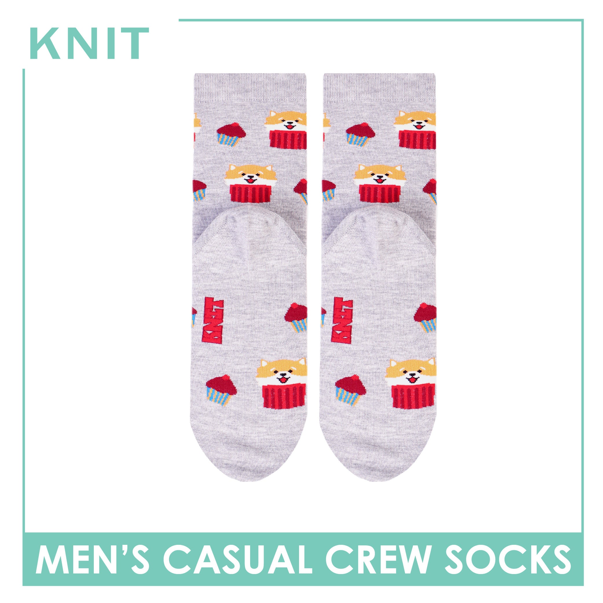 Knit | Pawsome Bites Men's Dog Design Cotton Thin Casual Crew Socks 1 pair KMCP611
