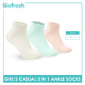 Biofresh Girls' Antimicrobial Cotton Thin Casual Ankle Socks 3 pairs in 1 pack RGCG4401