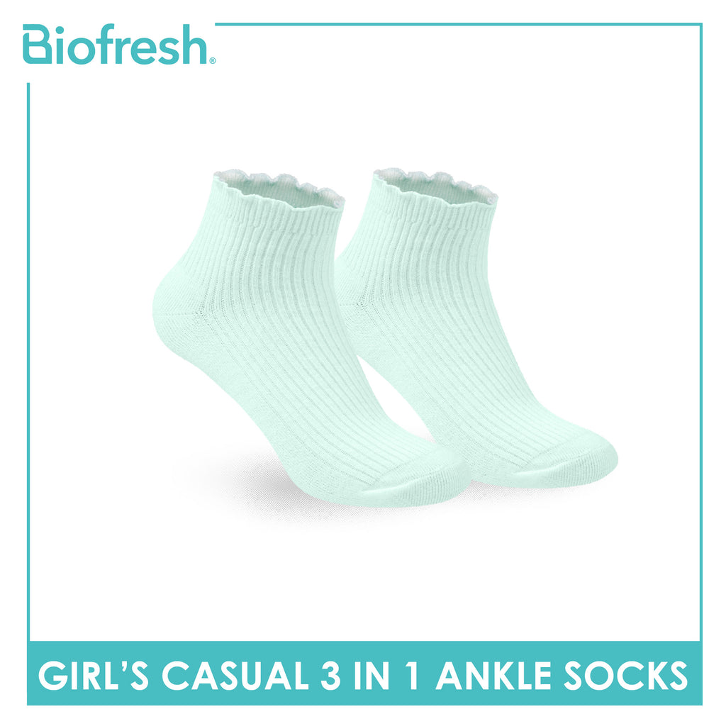 Biofresh Girls' Antimicrobial Cotton Thin Casual Ankle Socks 3 pairs in 1 pack RGCG4401