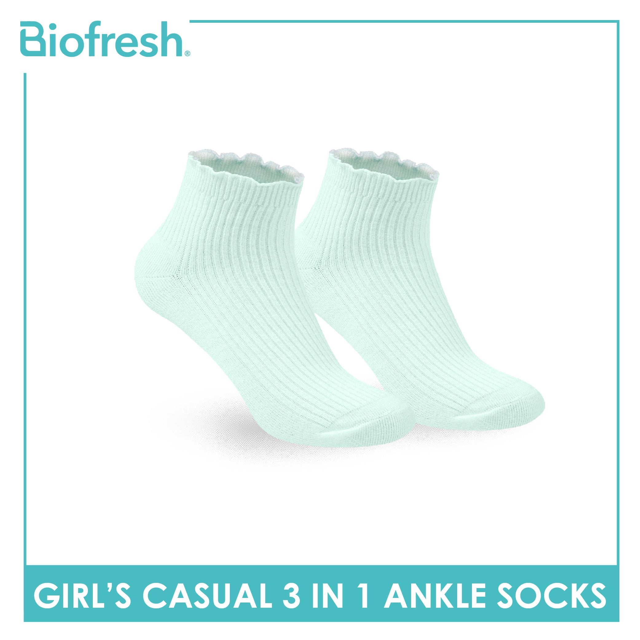 Biofresh Girls' Antimicrobial Cotton Thin Casual Ankle Socks 3 pairs in 1 pack RGCG4401