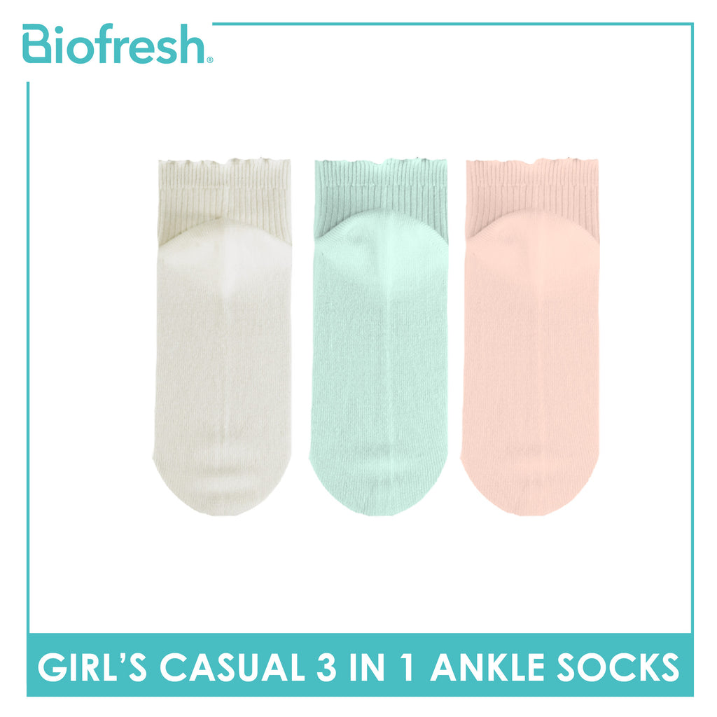 Biofresh Girls' Antimicrobial Cotton Thin Casual Ankle Socks 3 pairs in 1 pack RGCG4401