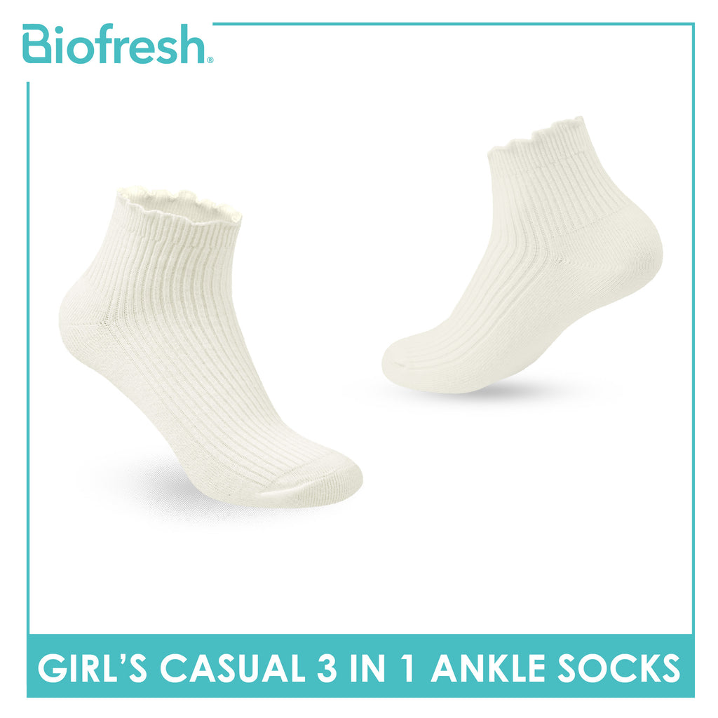 Biofresh Girls' Antimicrobial Cotton Thin Casual Ankle Socks 3 pairs in 1 pack RGCG4401