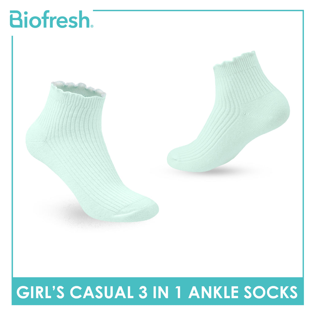 Biofresh Girls' Antimicrobial Cotton Thin Casual Ankle Socks 3 pairs in 1 pack RGCG4401