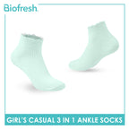 Biofresh Girls' Antimicrobial Cotton Thin Casual Ankle Socks 3 pairs in 1 pack RGCG4401