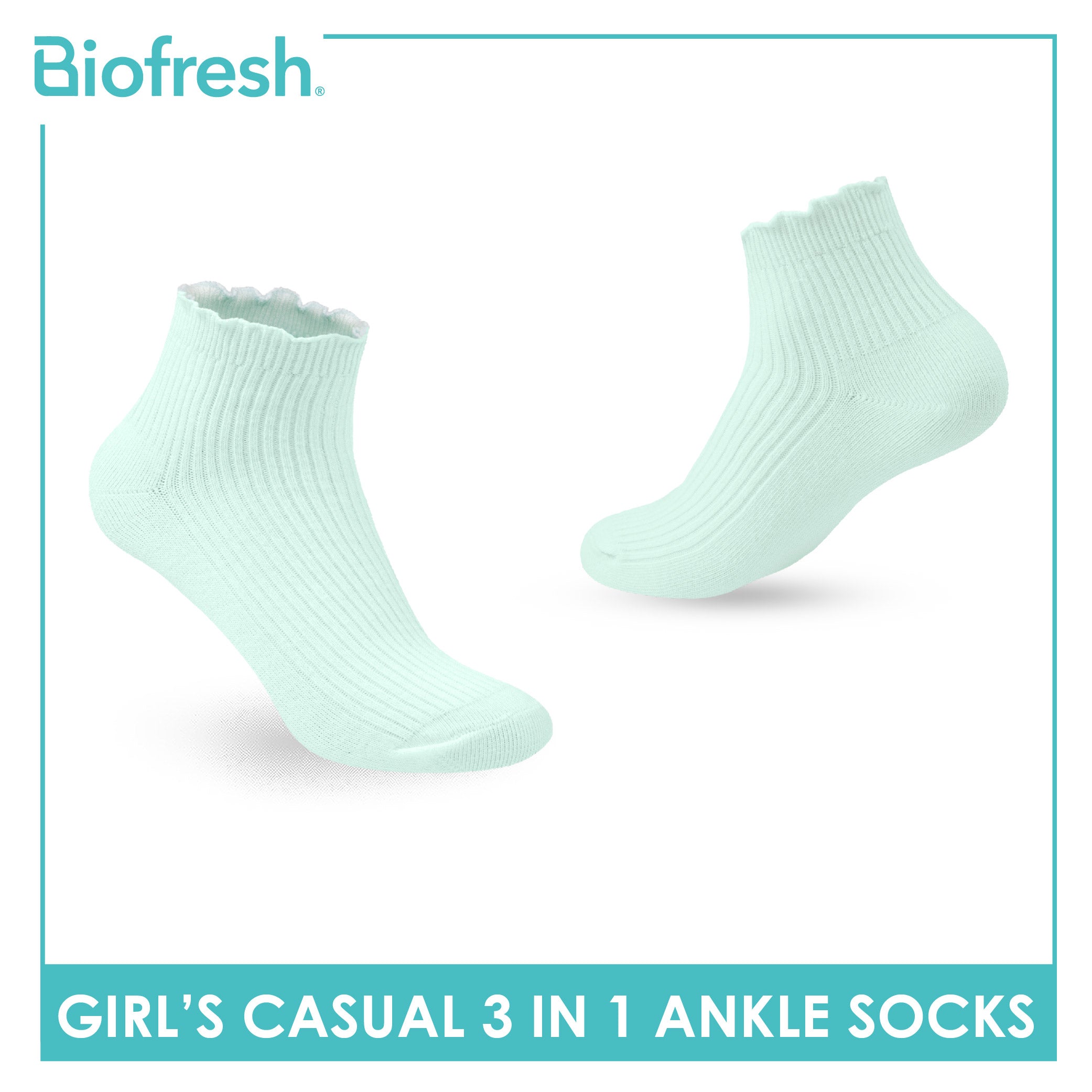 Biofresh Girls' Antimicrobial Cotton Thin Casual Ankle Socks 3 pairs in 1 pack RGCG4401