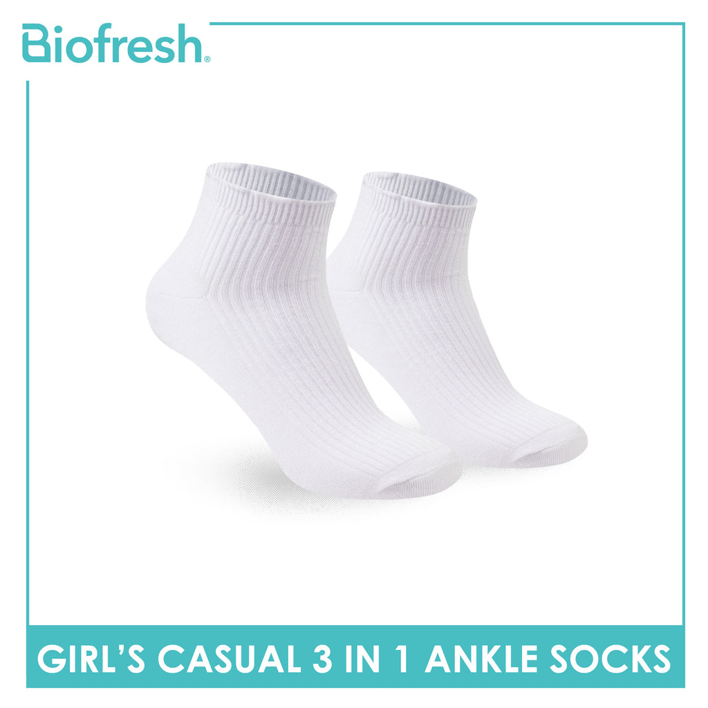 Biofresh Girls' Antimicrobial Cotton Thin Casual Ankle Socks 3 pairs in 1 pack RGCG4401