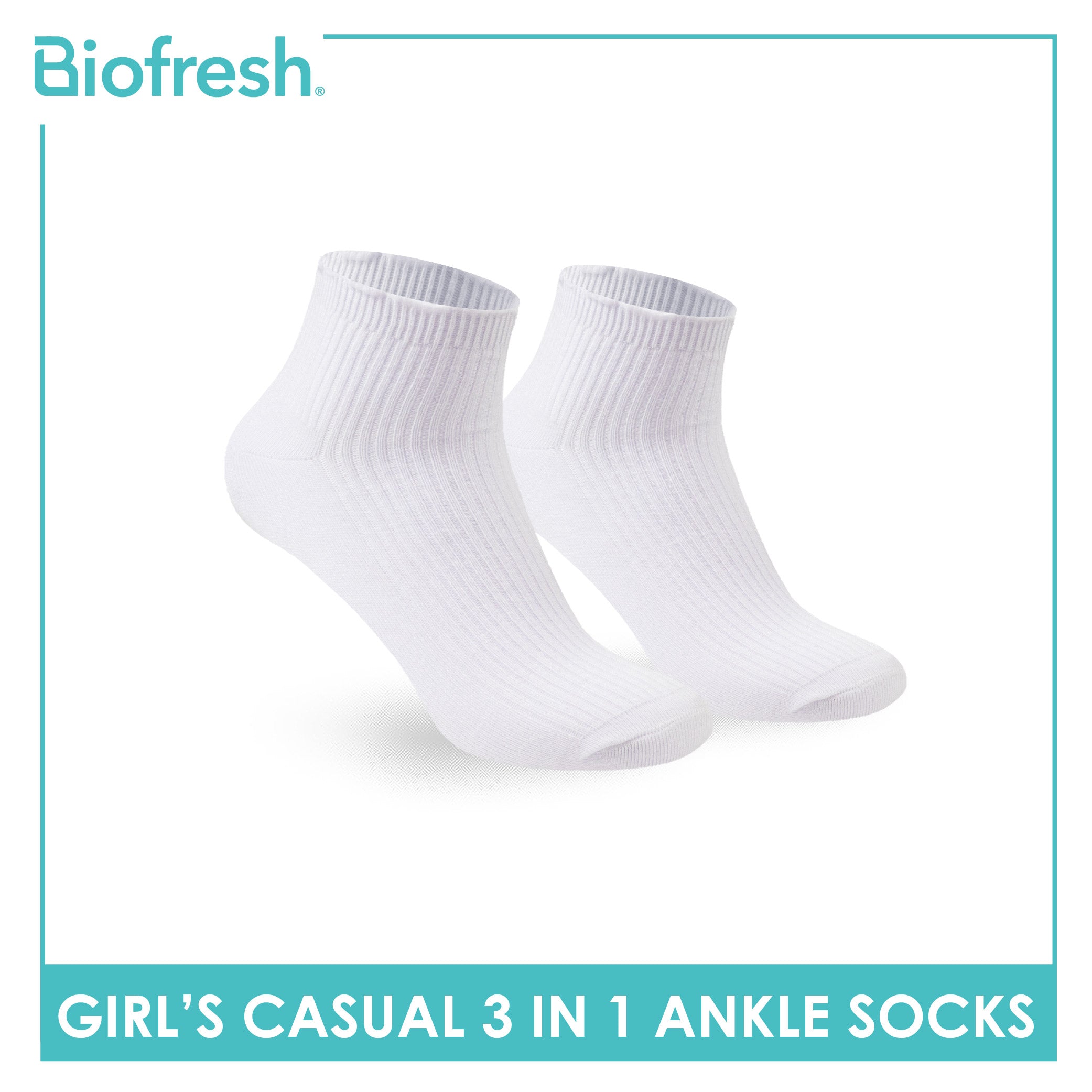 Biofresh Girls' Antimicrobial Cotton Thin Casual Ankle Socks 3 pairs in 1 pack RGCG4401