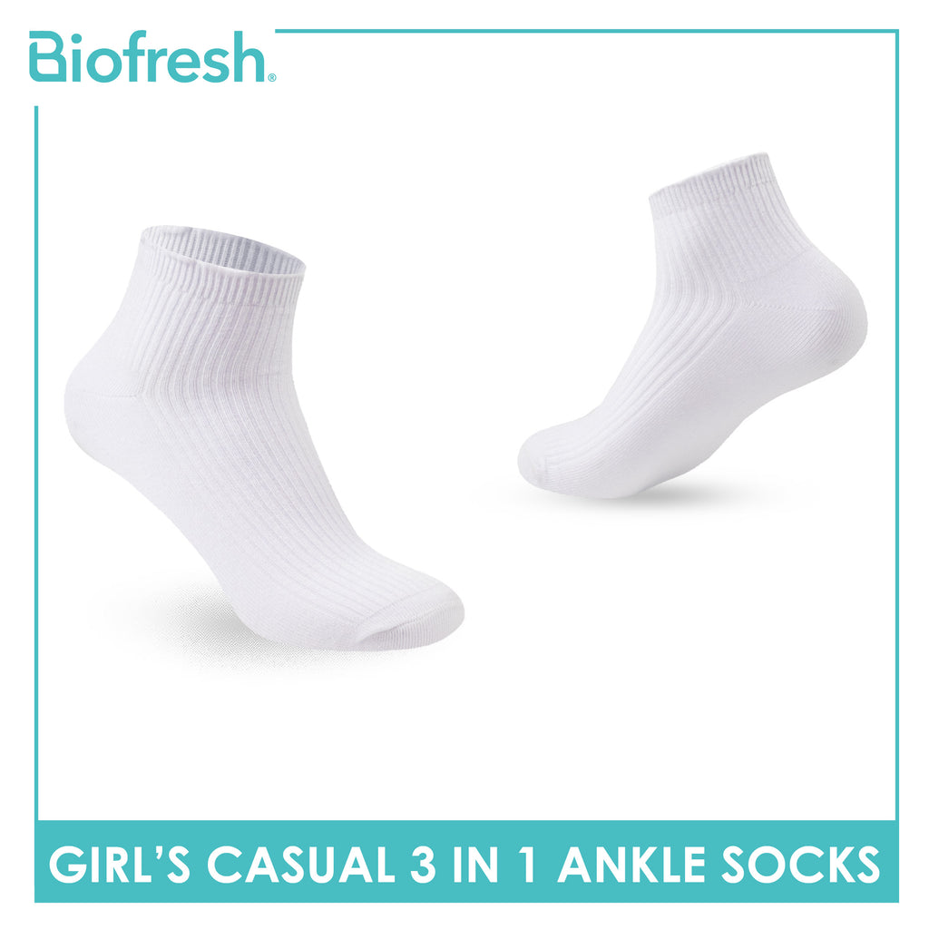 Biofresh Girls' Antimicrobial Cotton Thin Casual Ankle Socks 3 pairs in 1 pack RGCG4401