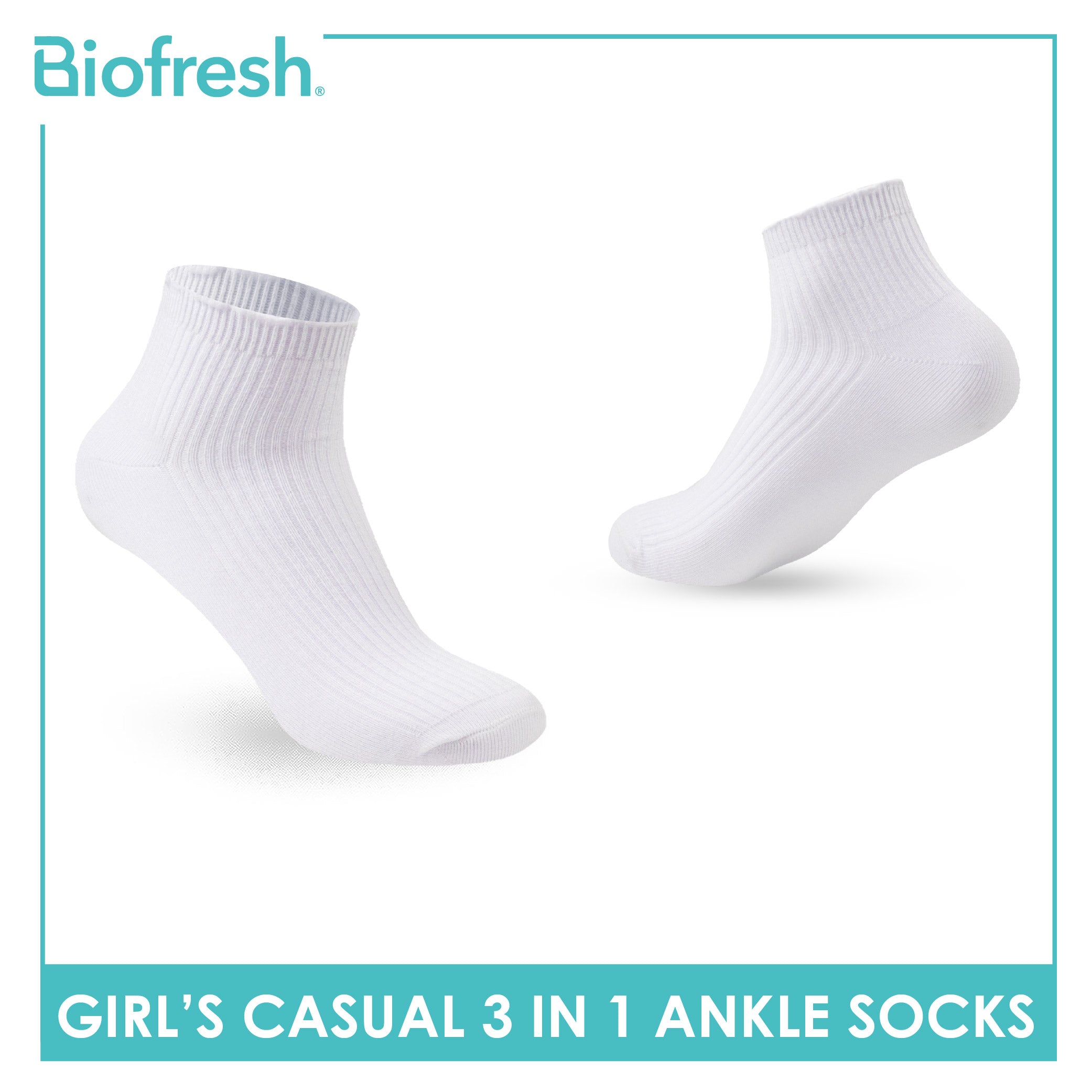 Biofresh Girls' Antimicrobial Cotton Thin Casual Ankle Socks 3 pairs in 1 pack RGCG4401