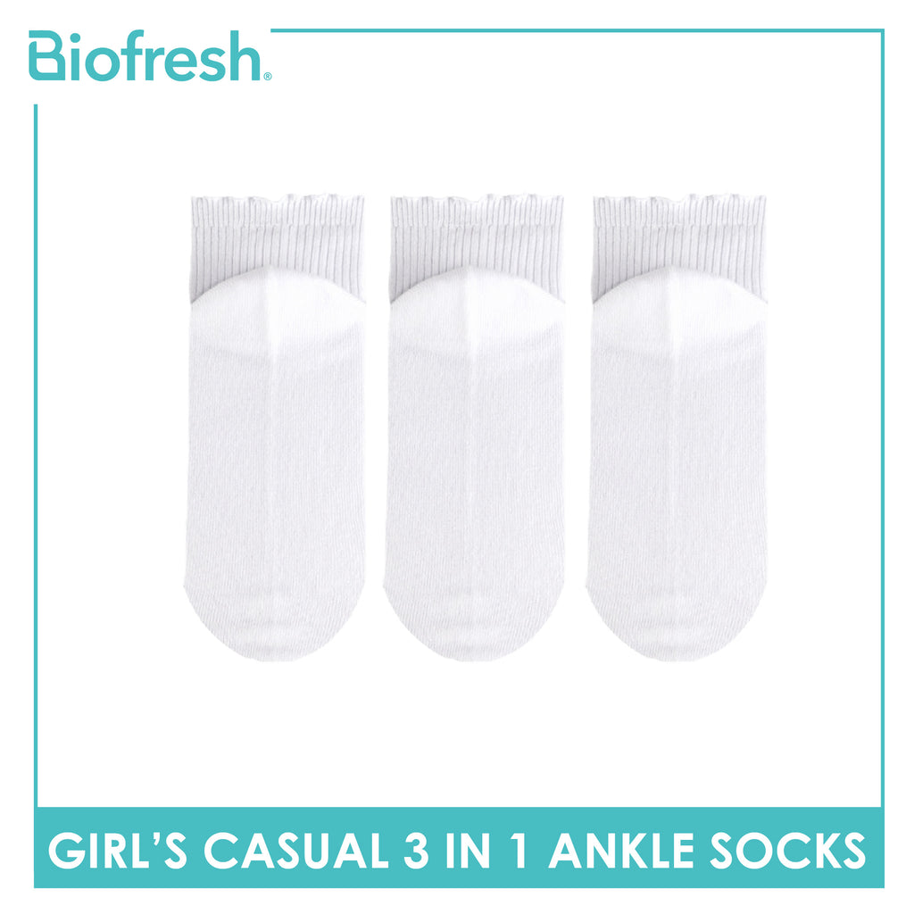 Biofresh Girls' Antimicrobial Cotton Thin Casual Ankle Socks 3 pairs in 1 pack RGCG4401