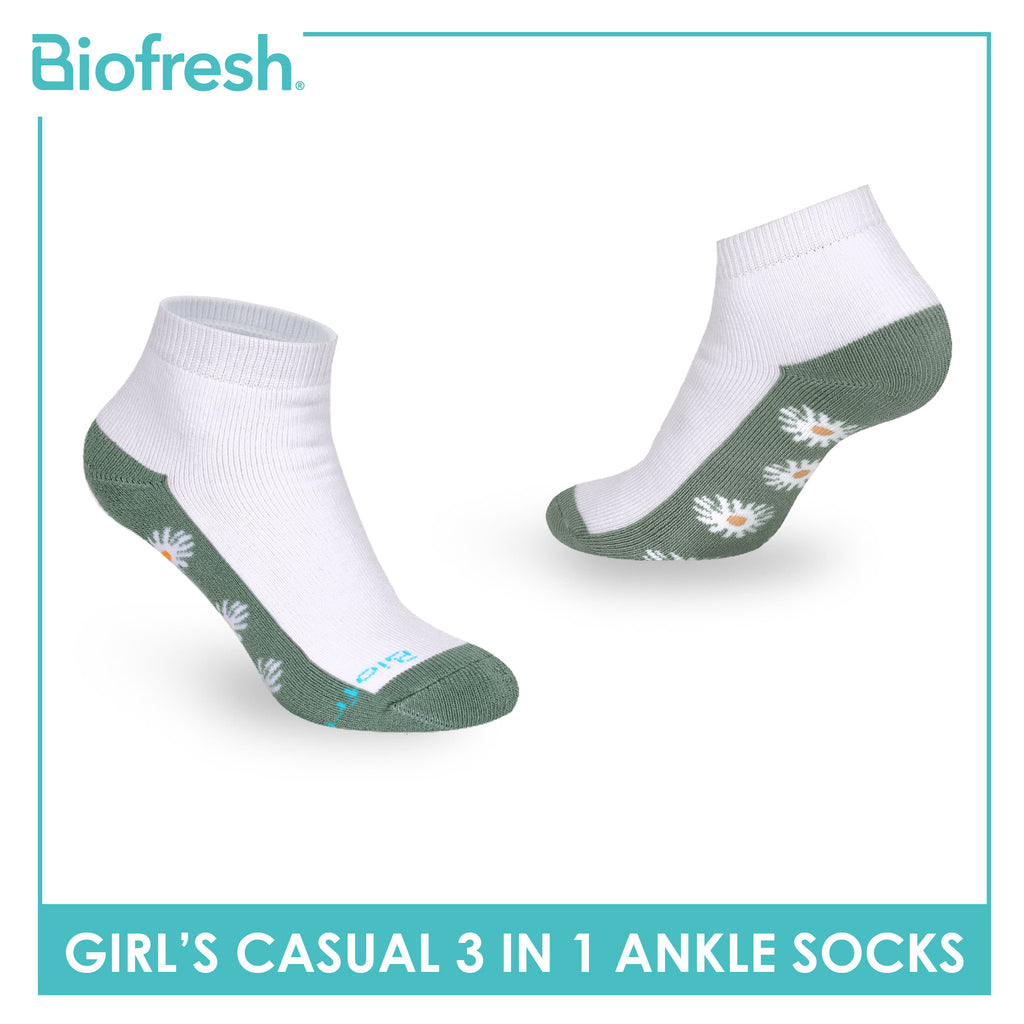 Biofresh Girls’ Antimicrobial Cotton Thick Sports Ankle Socks 3 pairs in 1 pack RGSKG30
