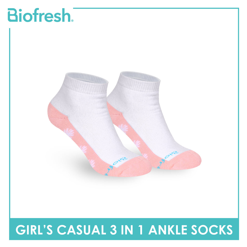 Biofresh Girls’ Antimicrobial Cotton Thick Sports Ankle Socks 3 pairs in 1 pack RGSKG30
