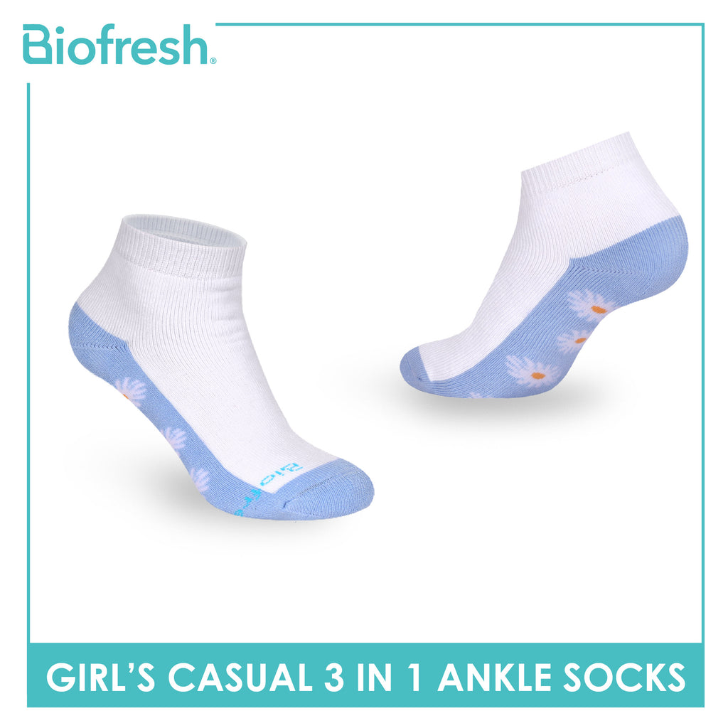Biofresh Girls’ Antimicrobial Cotton Thick Sports Ankle Socks 3 pairs in 1 pack RGSKG30