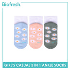 Biofresh Girls’ Antimicrobial Cotton Thick Sports Ankle Socks 3 pairs in 1 pack RGSKG30