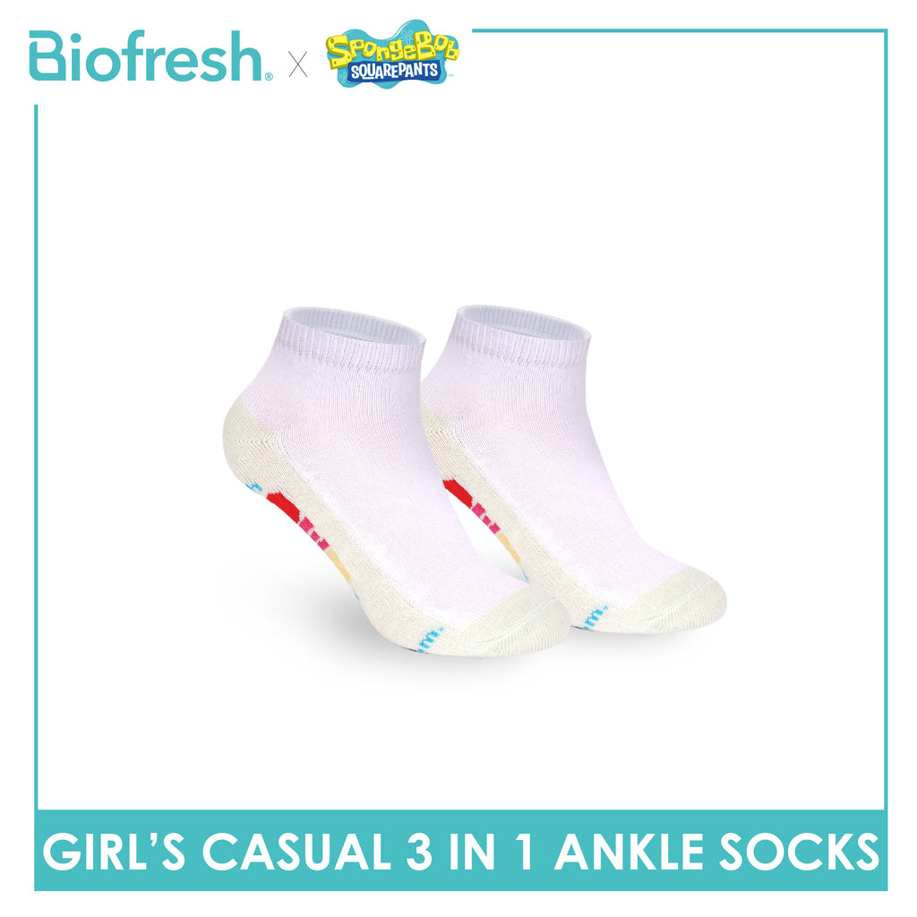 Biofresh | SpongeBob Girls' Antimicrobial Cotton Thin Casual Ankle Socks 3 pairs in 1 pack SBRGCKG6