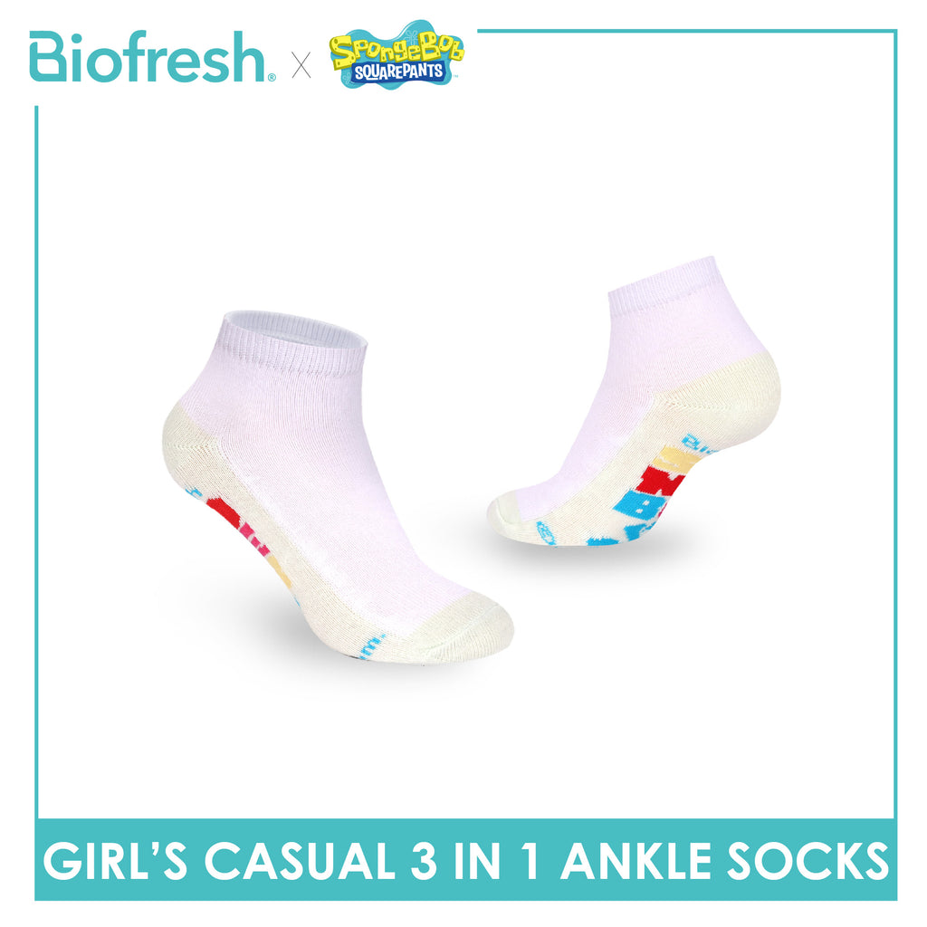 Biofresh | SpongeBob Girls' Antimicrobial Cotton Thin Casual Ankle Socks 3 pairs in 1 pack SBRGCKG6