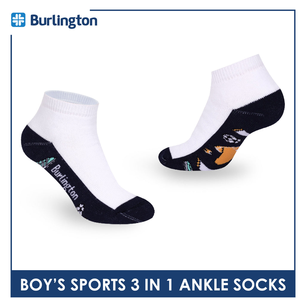 Burlington Boys’ Cotton Sports Ankle Socks 3 pairs in 1 pack BBSKG41