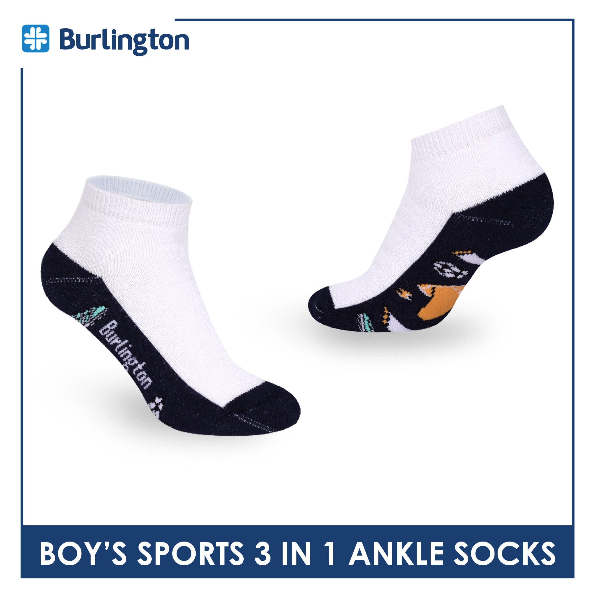 Burlington Boys’ Cotton Sports Ankle Socks 3 pairs in 1 pack BBSKG41