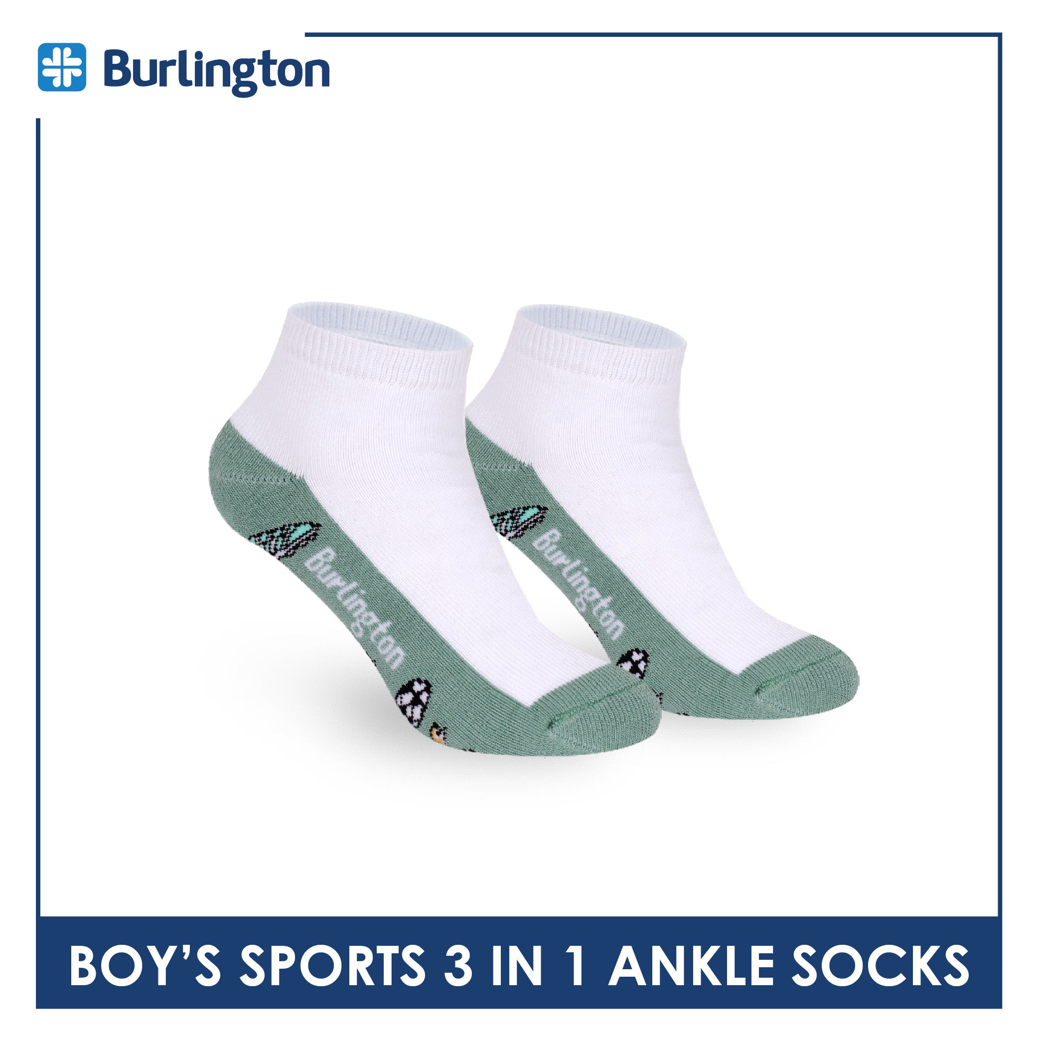 Burlington Boys’ Cotton Sports Ankle Socks 3 pairs in 1 pack BBSKG41