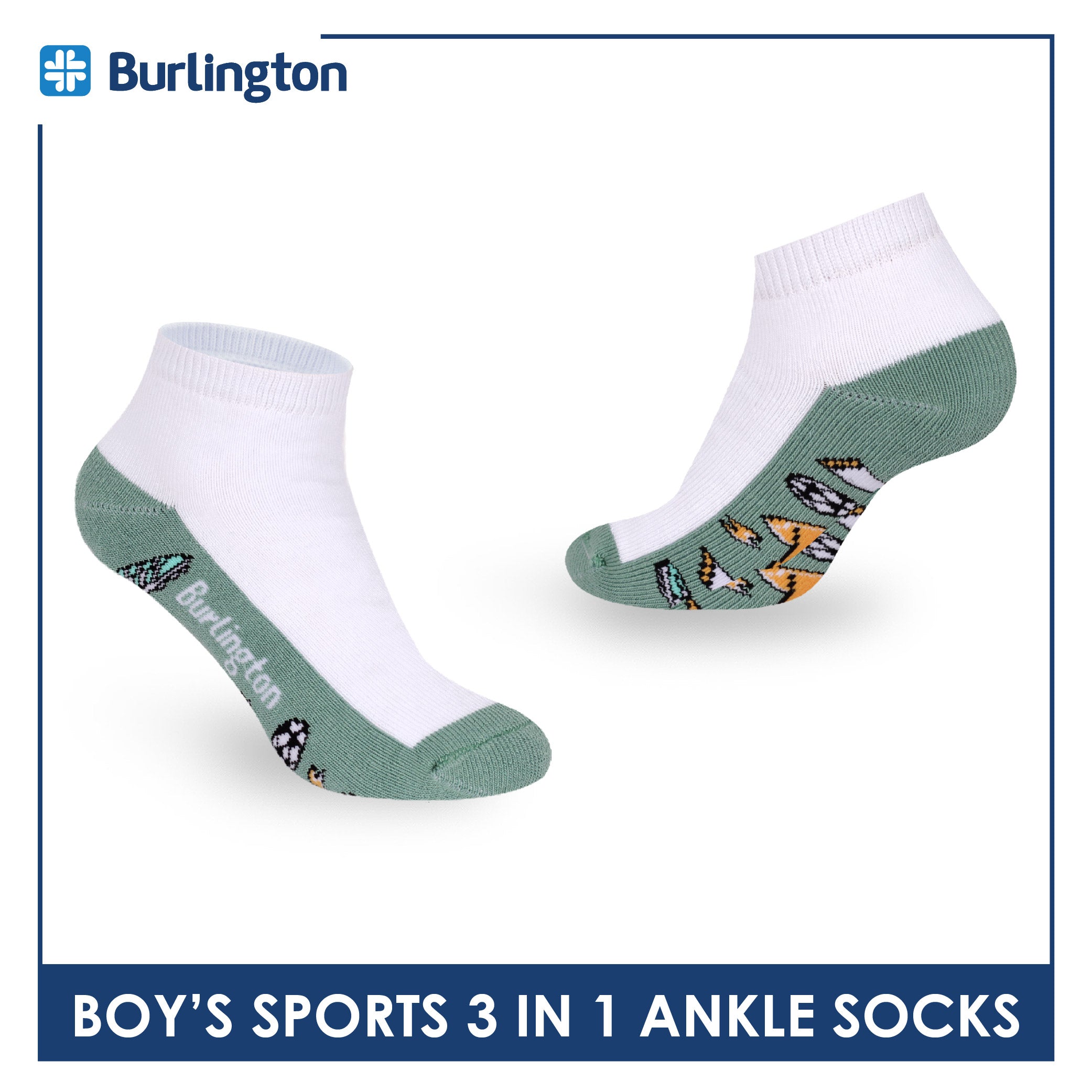 Burlington Boys’ Cotton Sports Ankle Socks 3 pairs in 1 pack BBSKG41