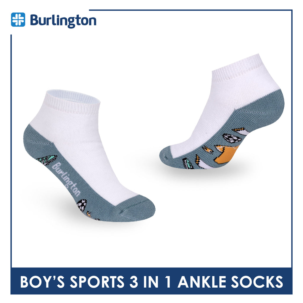 Burlington Boys’ Cotton Sports Ankle Socks 3 pairs in 1 pack BBSKG41