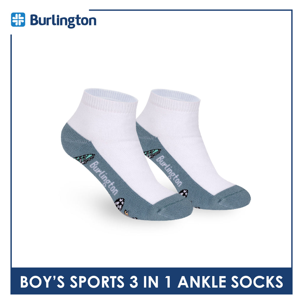 Burlington Boys’ Cotton Sports Ankle Socks 3 pairs in 1 pack BBSKG41