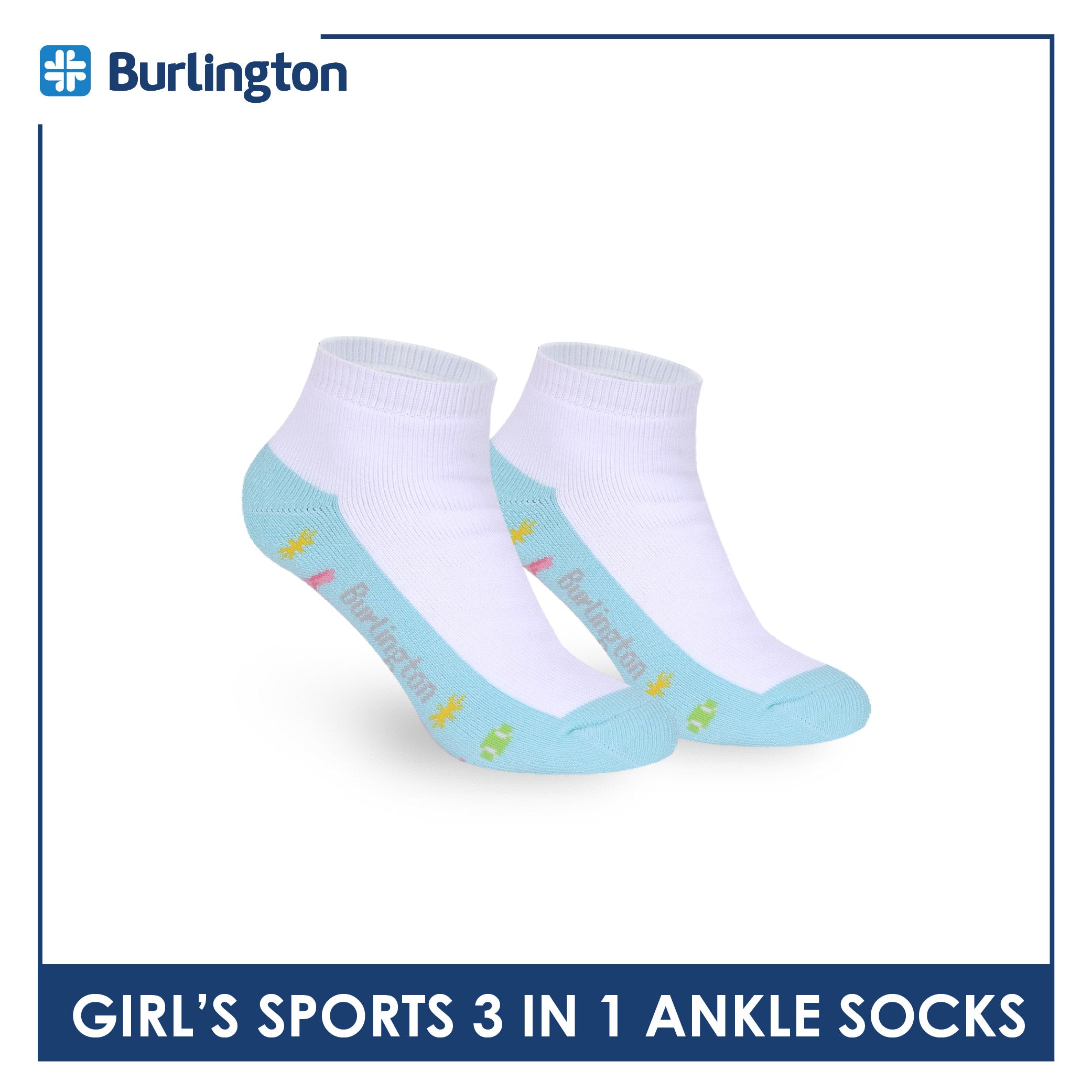 Burlington Girls’ Cotton Sports Ankle Socks 3 pairs in 1 pack BGSKG24