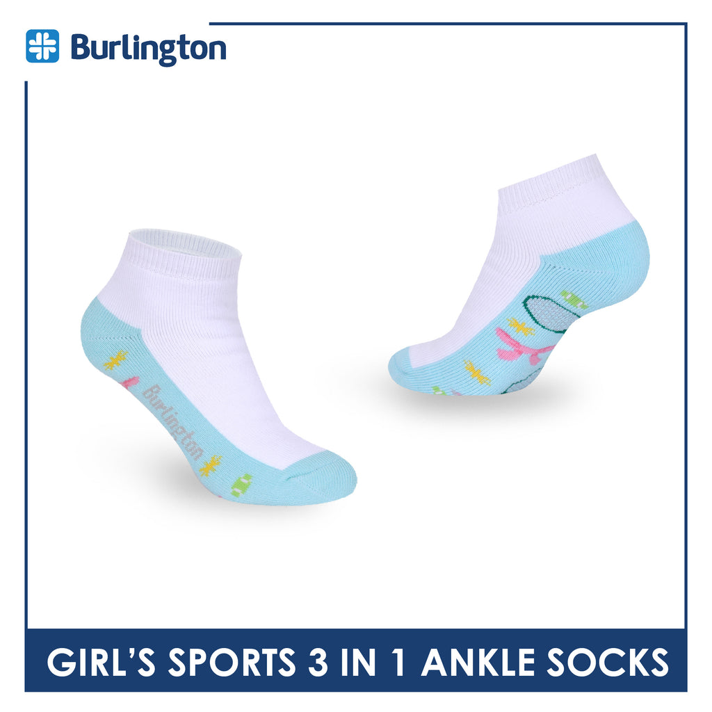 Burlington Girls’ Cotton Sports Ankle Socks 3 pairs in 1 pack BGSKG24