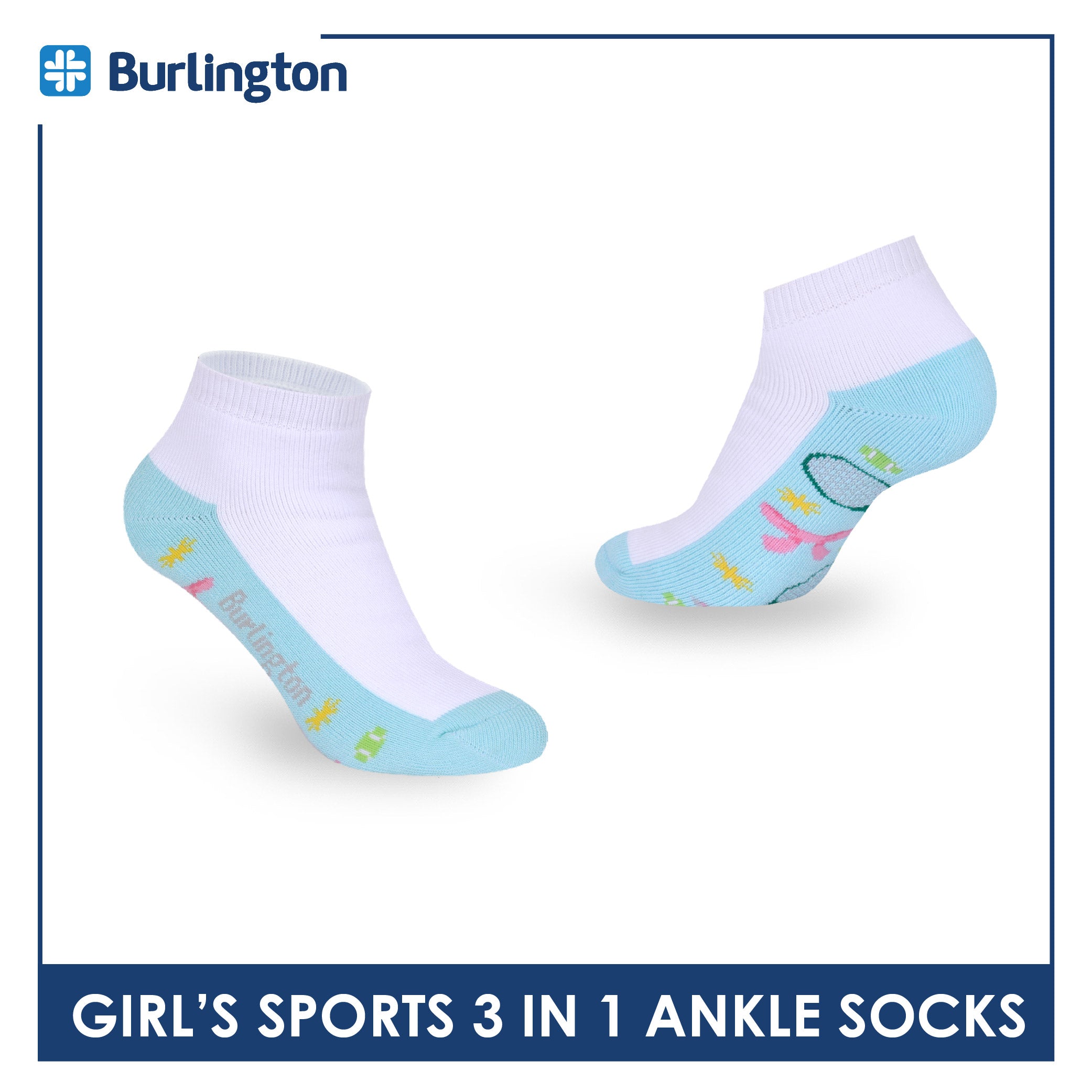 Burlington Girls’ Cotton Sports Ankle Socks 3 pairs in 1 pack BGSKG24