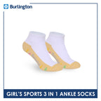 Burlington Girls’ Cotton Sports Ankle Socks 3 pairs in 1 pack BGSKG24