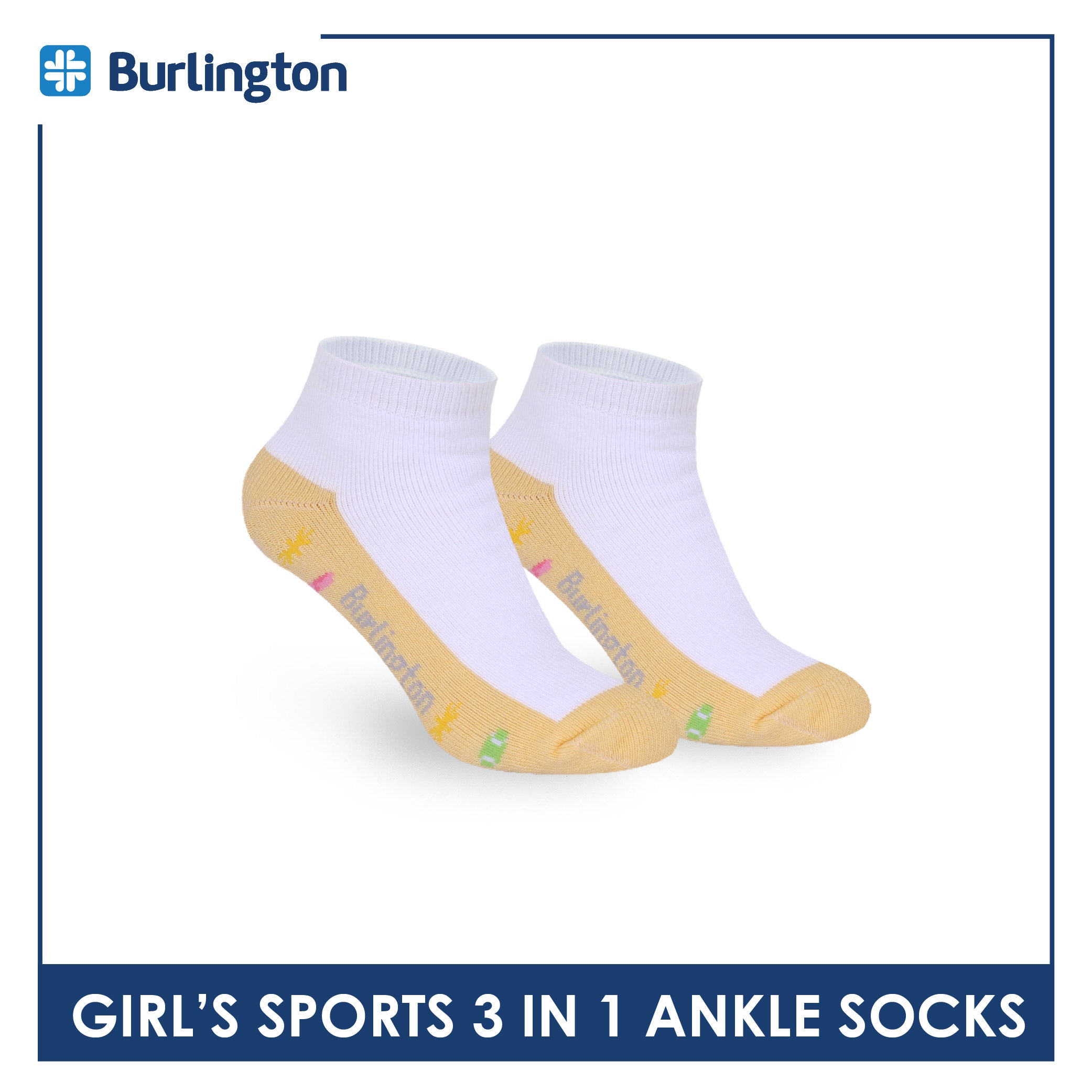 Burlington Girls’ Cotton Sports Ankle Socks 3 pairs in 1 pack BGSKG24