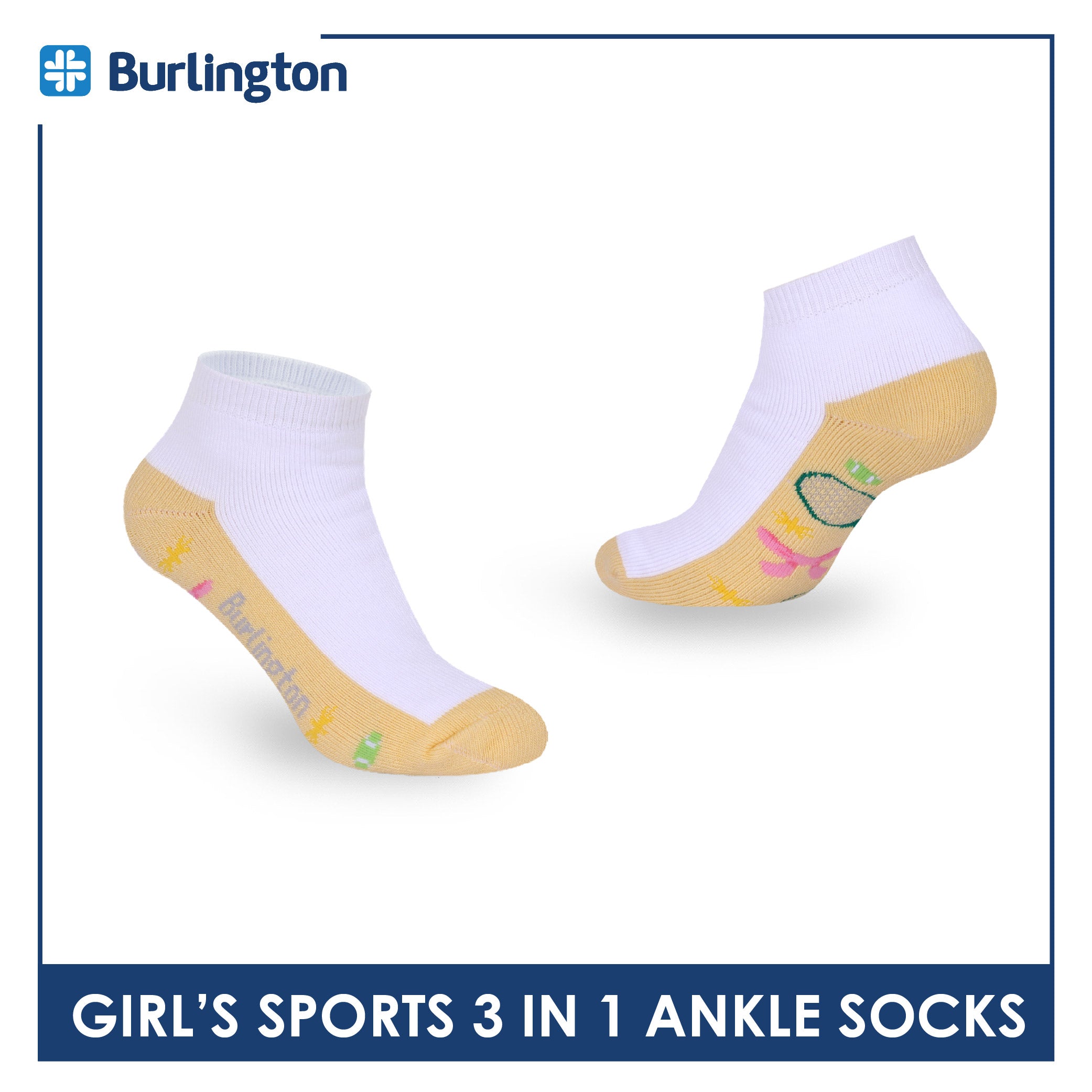 Burlington Girls’ Cotton Sports Ankle Socks 3 pairs in 1 pack BGSKG24
