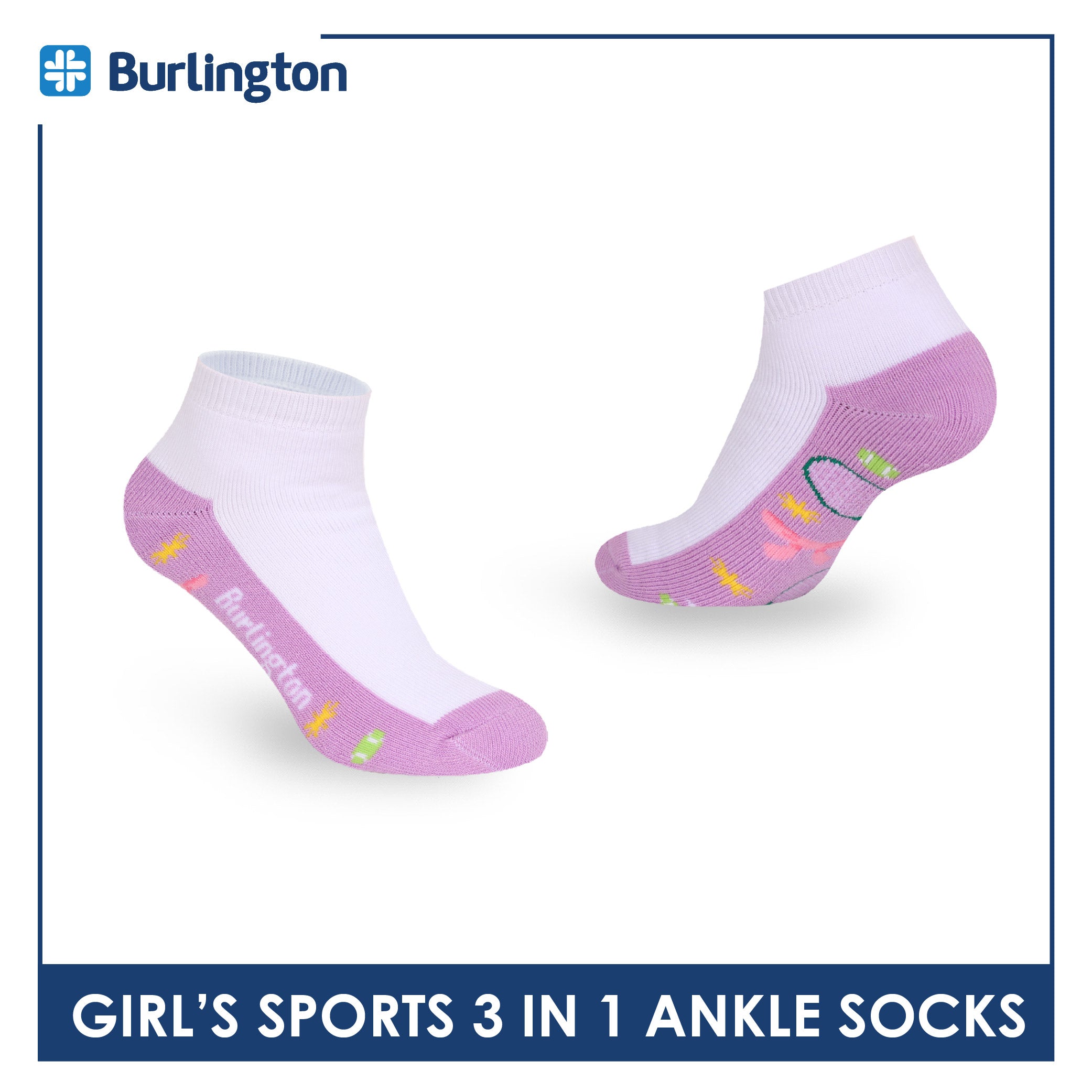 Burlington Girls’ Cotton Sports Ankle Socks 3 pairs in 1 pack BGSKG24