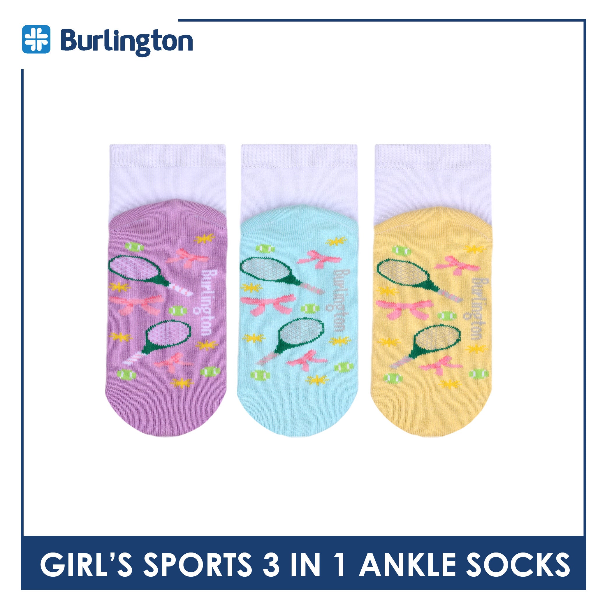 Burlington Girls’ Cotton Sports Ankle Socks 3 pairs in 1 pack BGSKG24