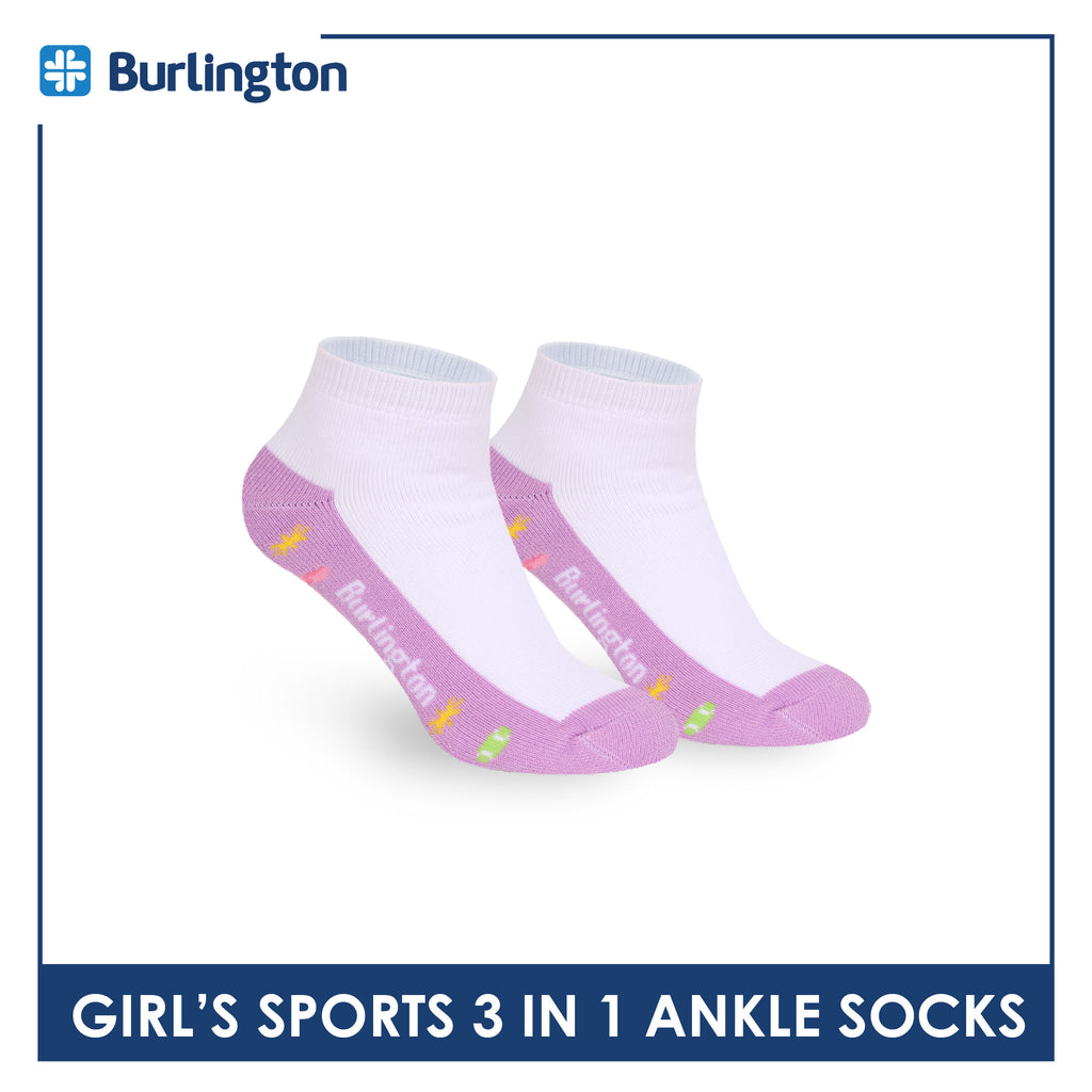 Burlington Girls’ Cotton Sports Ankle Socks 3 pairs in 1 pack BGSKG24