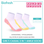 Biofresh Girls’ Antimicrobial Cotton Thin Casual Ankle Socks 3 pairs in 1 pack RGCKG72