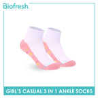 Biofresh Girls’ Antimicrobial Cotton Thin Casual Ankle Socks 3 pairs in 1 pack RGCKG72