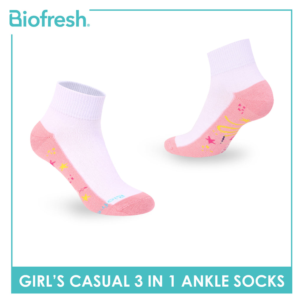 Biofresh Girls’ Antimicrobial Cotton Thin Casual Ankle Socks 3 pairs in 1 pack RGCKG72