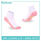 Biofresh Girls’ Antimicrobial Cotton Thin Casual Ankle Socks 3 pairs in 1 pack RGCKG72