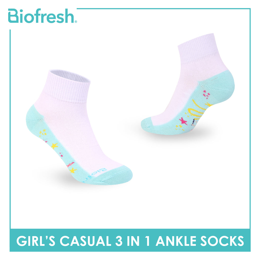 Biofresh Girls’ Antimicrobial Cotton Thin Casual Ankle Socks 3 pairs in 1 pack RGCKG72