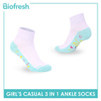 Biofresh Girls’ Antimicrobial Cotton Thin Casual Ankle Socks 3 pairs in 1 pack RGCKG72