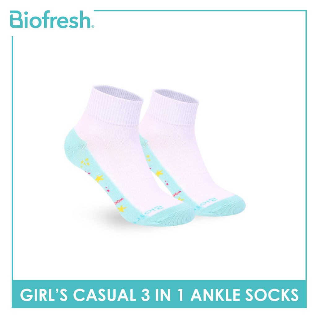 Biofresh Girls’ Antimicrobial Cotton Thin Casual Ankle Socks 3 pairs in 1 pack RGCKG72