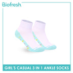 Biofresh Girls’ Antimicrobial Cotton Thin Casual Ankle Socks 3 pairs in 1 pack RGCKG72