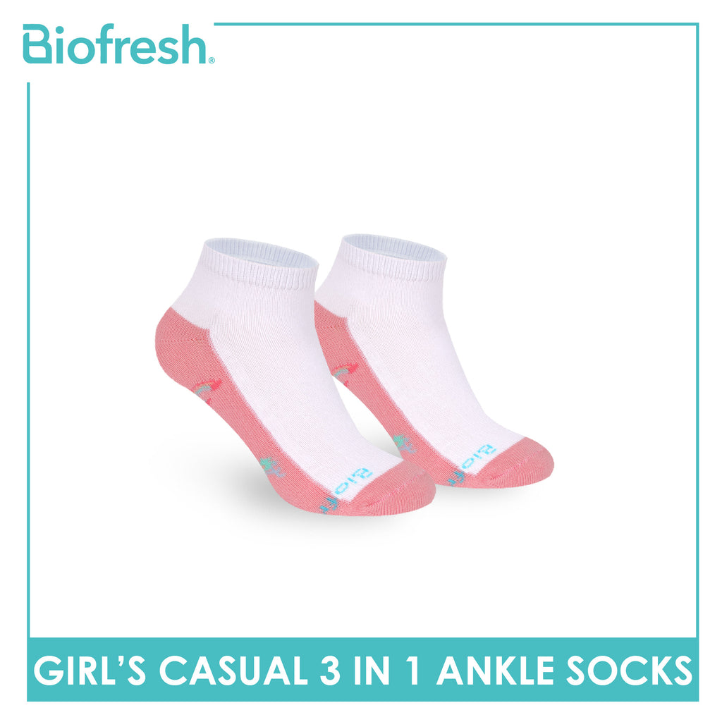 Biofresh Girls’ Antimicrobial Cotton Thin Casual Ankle Socks 3 pairs in 1 pack RGCKG71