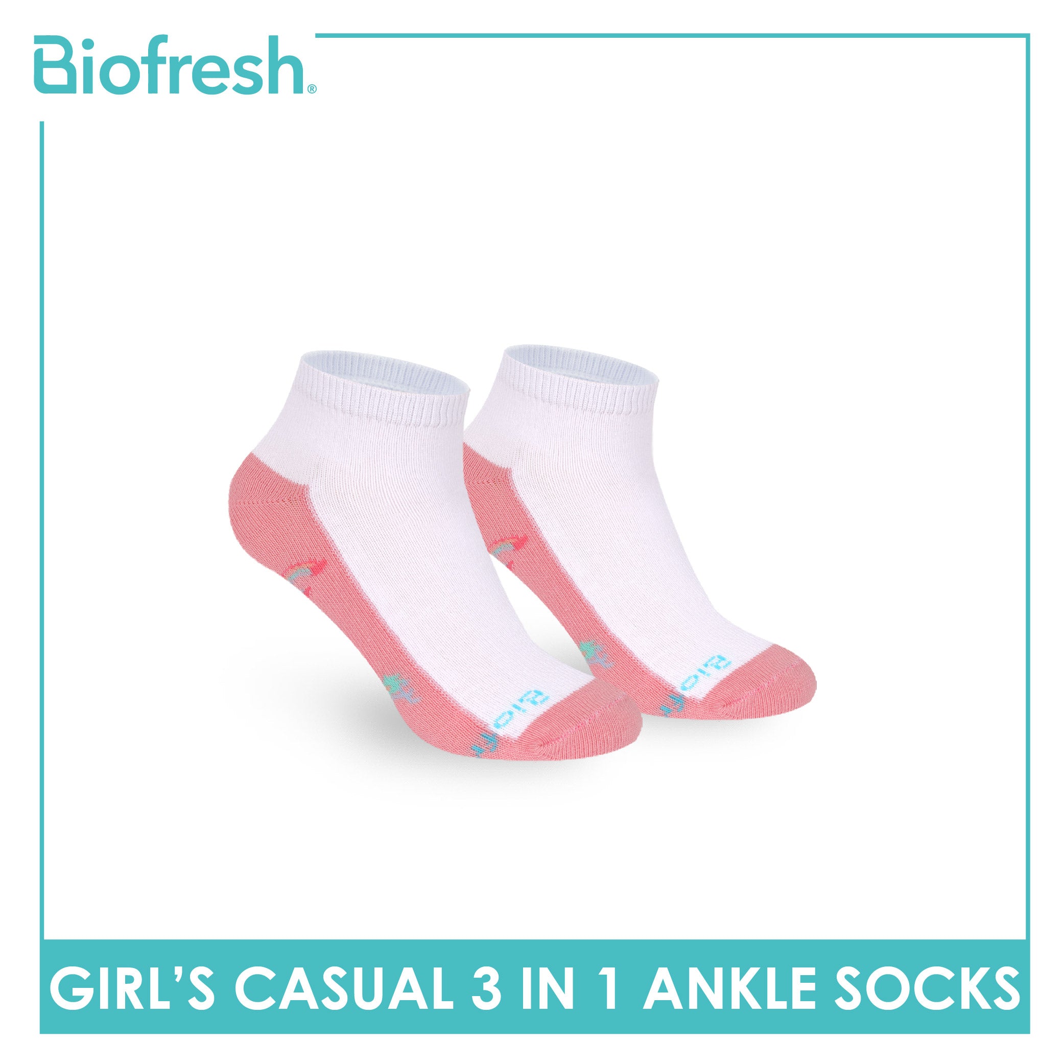 Biofresh Girls’ Antimicrobial Cotton Thin Casual Ankle Socks 3 pairs in 1 pack RGCKG71