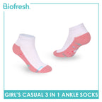 Biofresh Girls’ Antimicrobial Cotton Thin Casual Ankle Socks 3 pairs in 1 pack RGCKG71