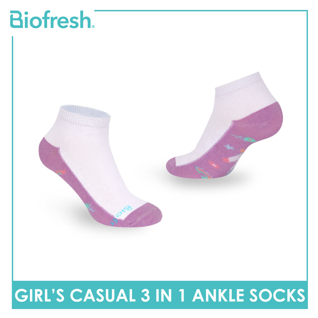 Biofresh Girls’ Antimicrobial Cotton Thin Casual Ankle Socks 3 pairs in 1 pack RGCKG71