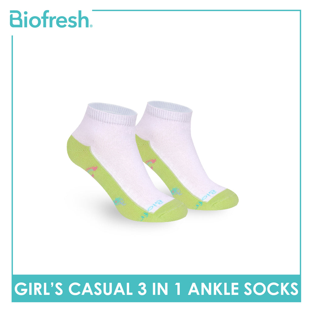 Biofresh Girls’ Antimicrobial Cotton Thin Casual Ankle Socks 3 pairs in 1 pack RGCKG71